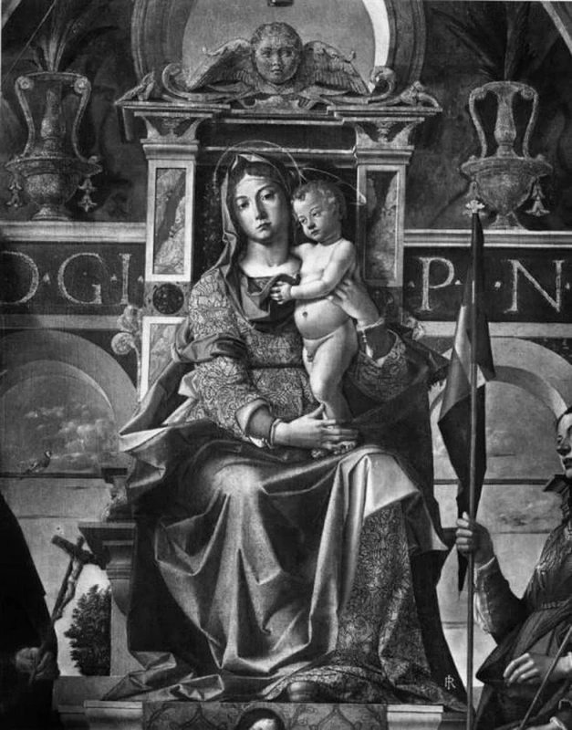Bartolomeo Montagna-47-Madonna con Bambino in trono e angeli musicanti tra Sant'Andrea, Santa Monica, Sant'Orsola e San Sigismondo - Milano, Pinacoteca Brera